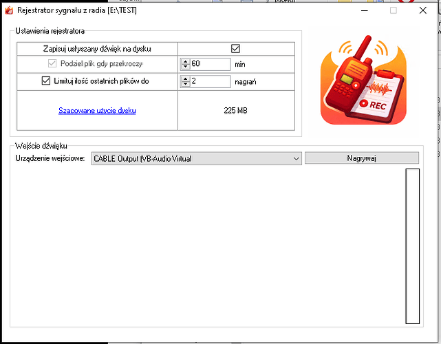 okno rejestracji dźwięku