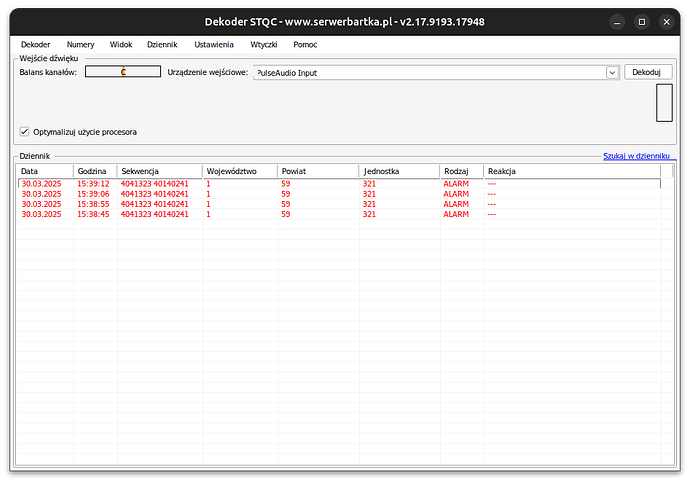Działa dla selektów z Generatora STQC